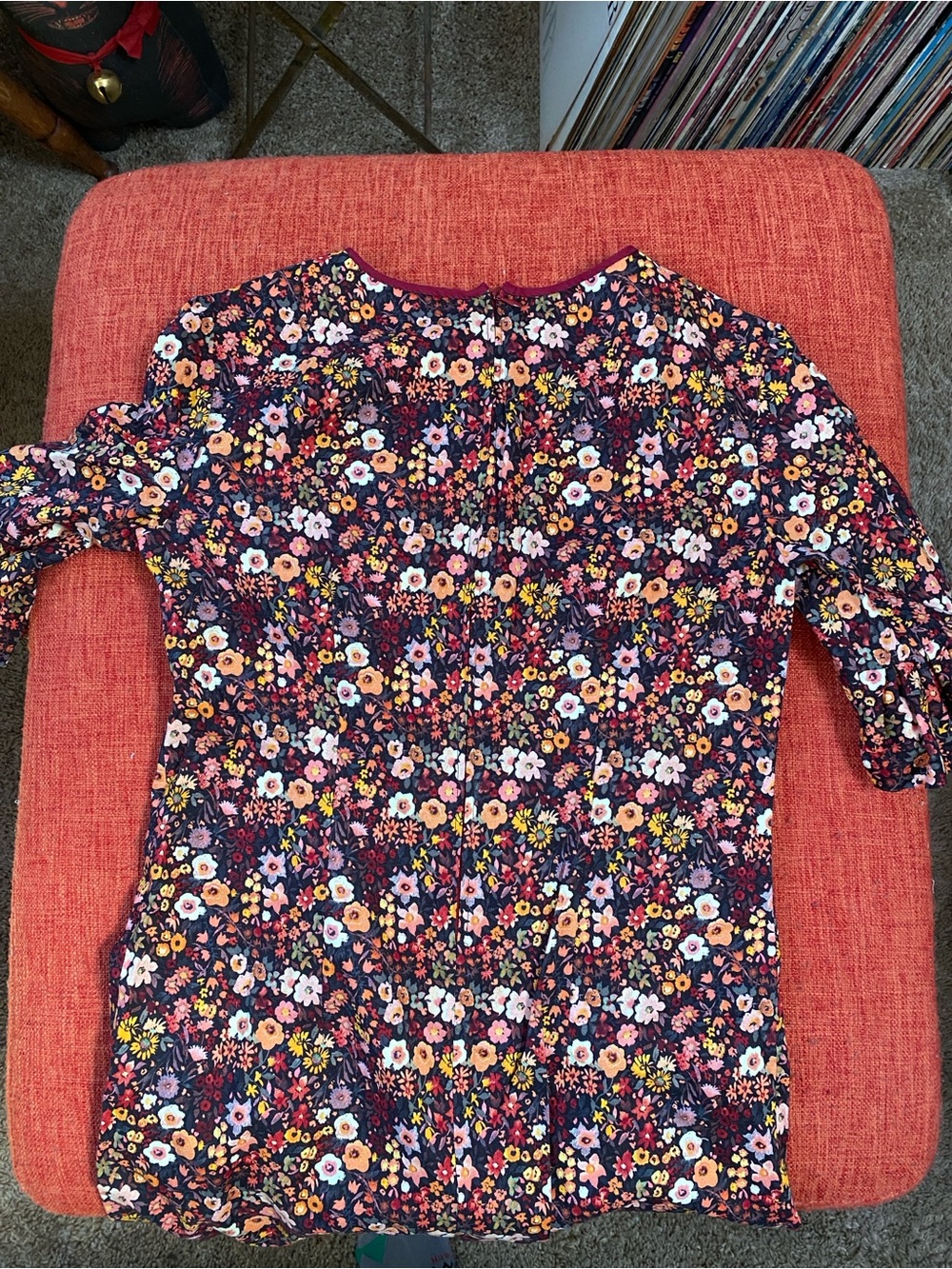 Handmade Cotton Dark Floral Print Ruffle Trim Dress - Picture 6 of 16